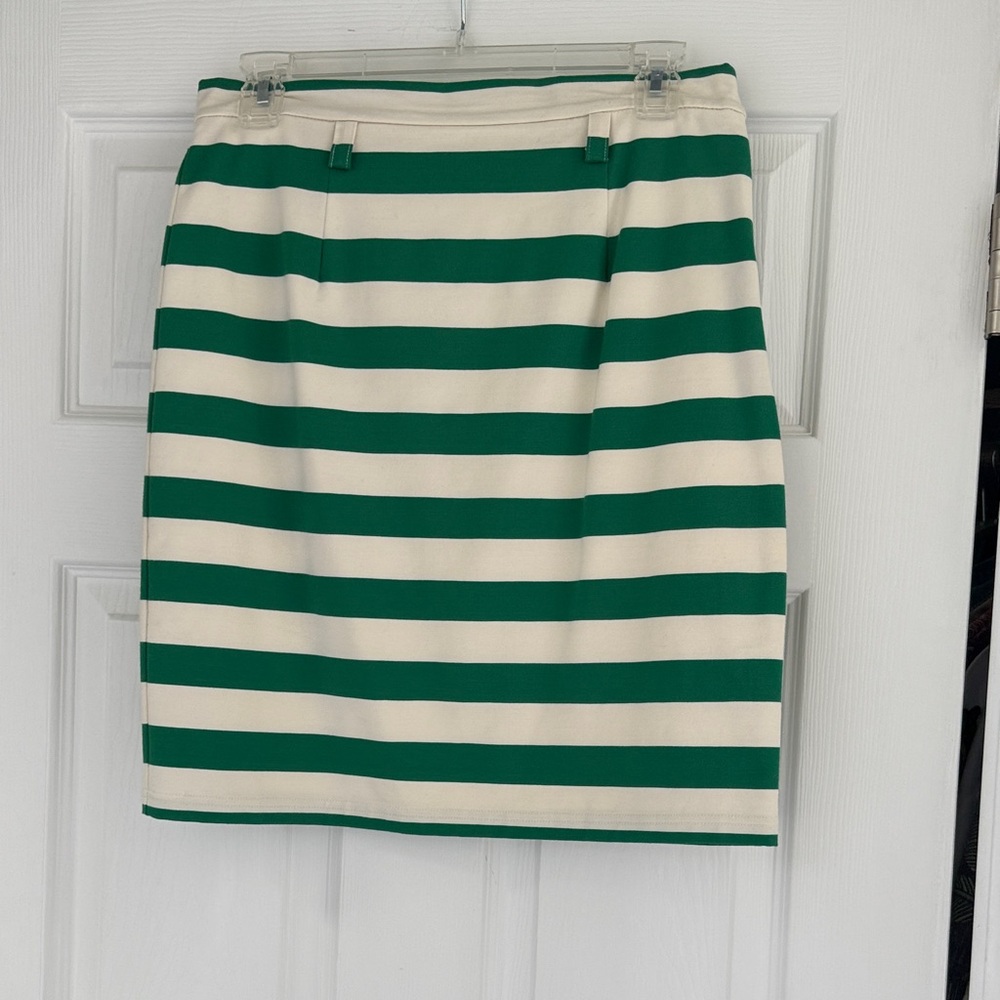 Daniel Cremieux Emerald and Cream Striped Pencil Skirt